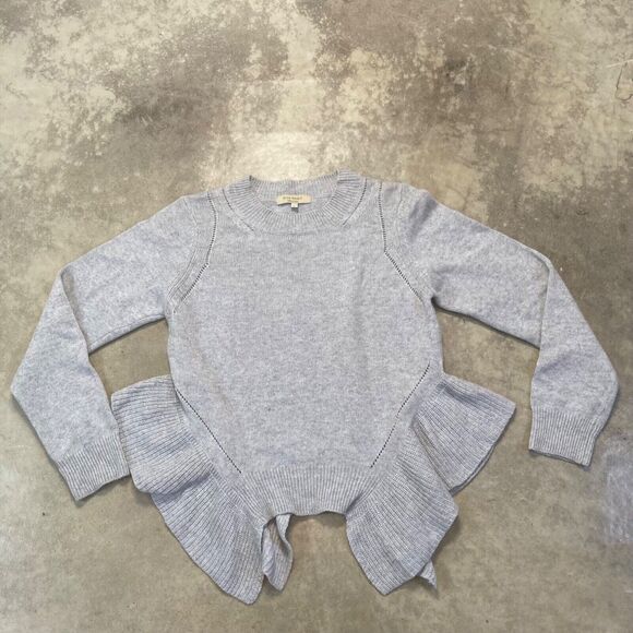 Silvia Novelli Sweater Womens Large Gray Knit Crew Neck \Wool Blend Ruffle Side - Picture 1 of 8